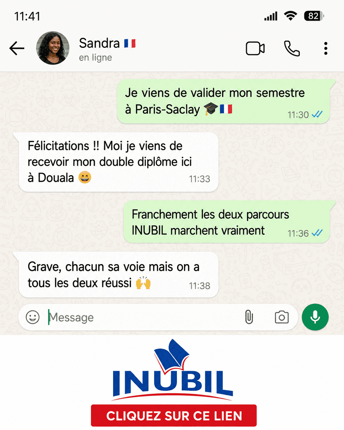 Témoignage d'une étudiante INUBIL sur WhatsApp